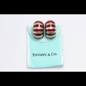Tiffany & Co. Red and Silver Striped Earrings